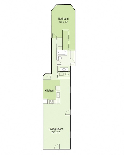 a floor plan of a studio apartment with a bedroom and a living room