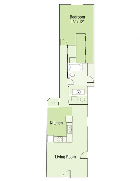 a floor plan of a studio apartment with a bedroom and a living room