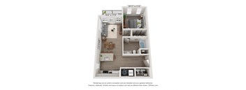 One-bedroom apartment floor plan at Plat 10 Living in Windsor CO with bright, open-concept living areas.