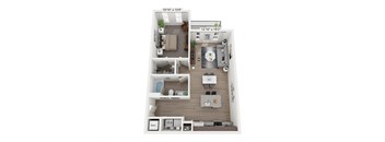 a floor plan of a 1 bedroom apartment at Plat 4 at Research Triangle in Durham, NC