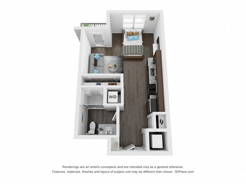 a 3 bedroom floor plan with a bathroom and a balcony at The Century at Purdue Research Park-Student, West Lafayette, 47906