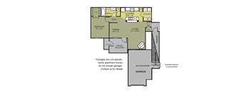 Cottage floor plan at The Reserve at Williams Glen showing the attached garage on the second floor homes