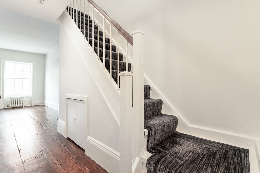 a view of the stairs from the front of the house