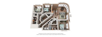 3 Bedroom C2A Floor Plan at The Foundry, South Bend, IN