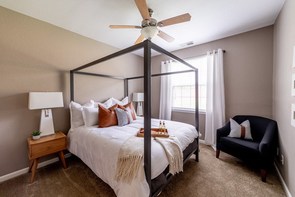 Large windows in bedroom at The Reserve at Williams Glen Apartments, Zionsville, IN