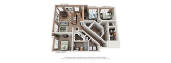 3 Bed C2 Floor Plan at The Foundry, South Bend, IN 46617