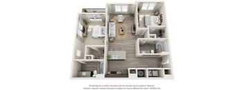 2 bedroom 2 bathroom Galena Floorplan Image at Whetstone Flats, Nashville, TN, 1129 Sq. Ft.