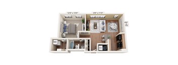 1 Bed 1 Bath Floor Plan at The Ambassador at Library Square, Indianapolis, Indiana