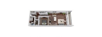 a floor plan of a one bedroom apartment with a bathroom and living room