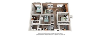 a 3d floor plan of a 3 bedroom apartment