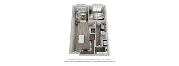 a 3d floor plan of a 1 bedroom apartment