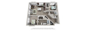 a 3d floor plan of a 2100 sq. ft. apartment