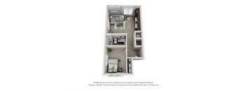 a 3d floor plan of a 1 bedroom with 1 bath