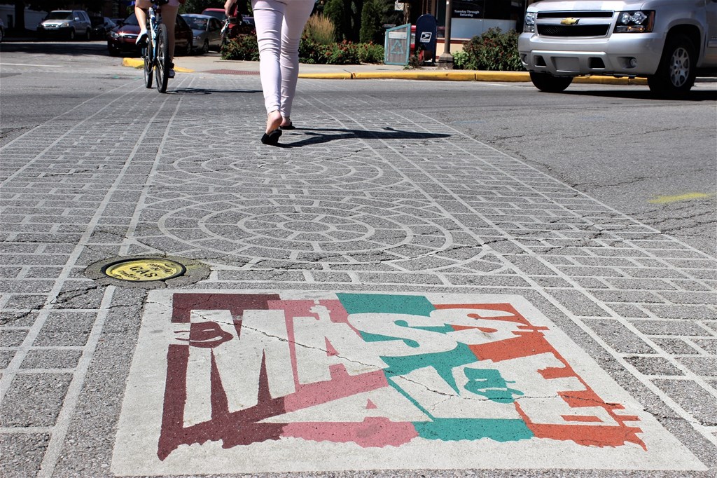 Road Print Picture in the street at The Argyle on Mass Ave, Indianapolis