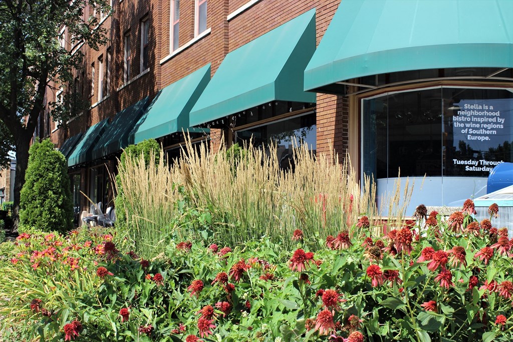 Garden view of the front phase at The Argyle on Mass Ave, Indianapolis, IN