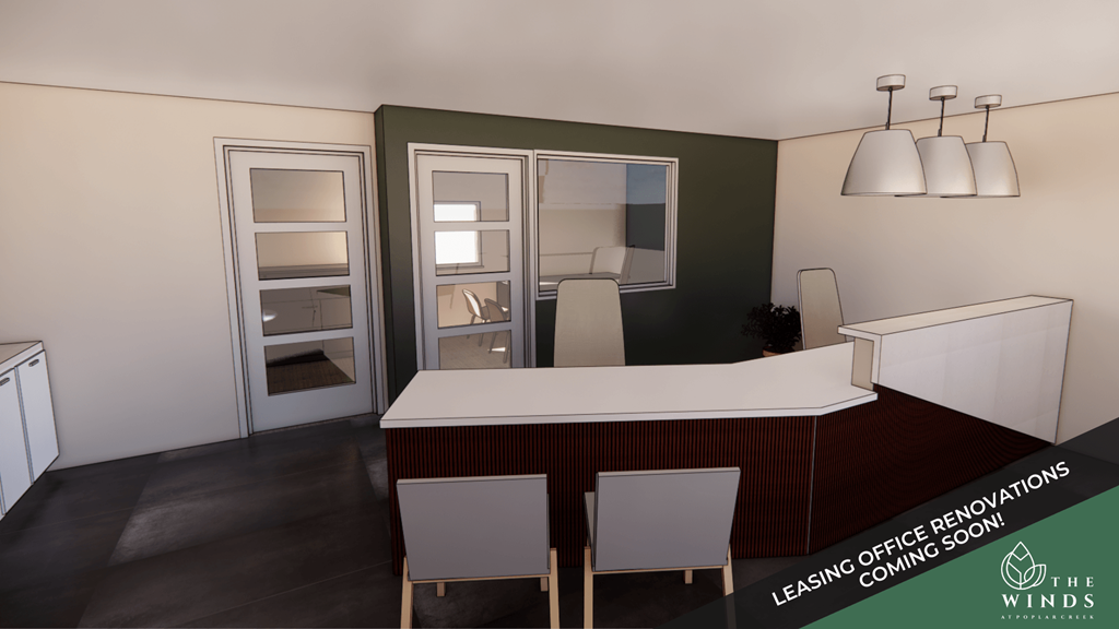 a kitchen with a table and chairs at The Winds at Poplar Creek, Schaumburg, IL, 60194