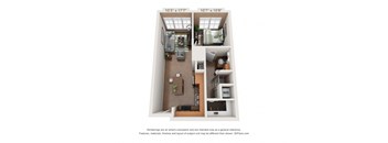 1 Bedroom A1 Floor Plan at The Foundry, South Bend, 46617