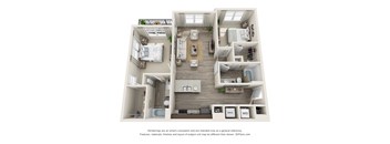 2 bedroom 2 bathroom Obsidian Floorplan Image at Whetstone Flats, Nashville, 1125 Sq. Ft.