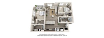 2 bedroom 2 bathroom Travertine Floorplan Image at Whetstone Flats, Tennessee, 37211, 1235 Sq. Ft.