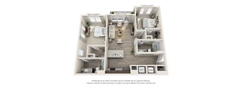 2 bedroom 2 bathroom Breccia Floorplan Image at Whetstone Flats, Nashville, TN, 37211, 1130 Sq. Ft.