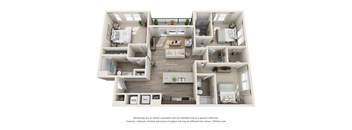 Floor plan of a 3 bedroom 3 bathroom apartment home called the Basalt