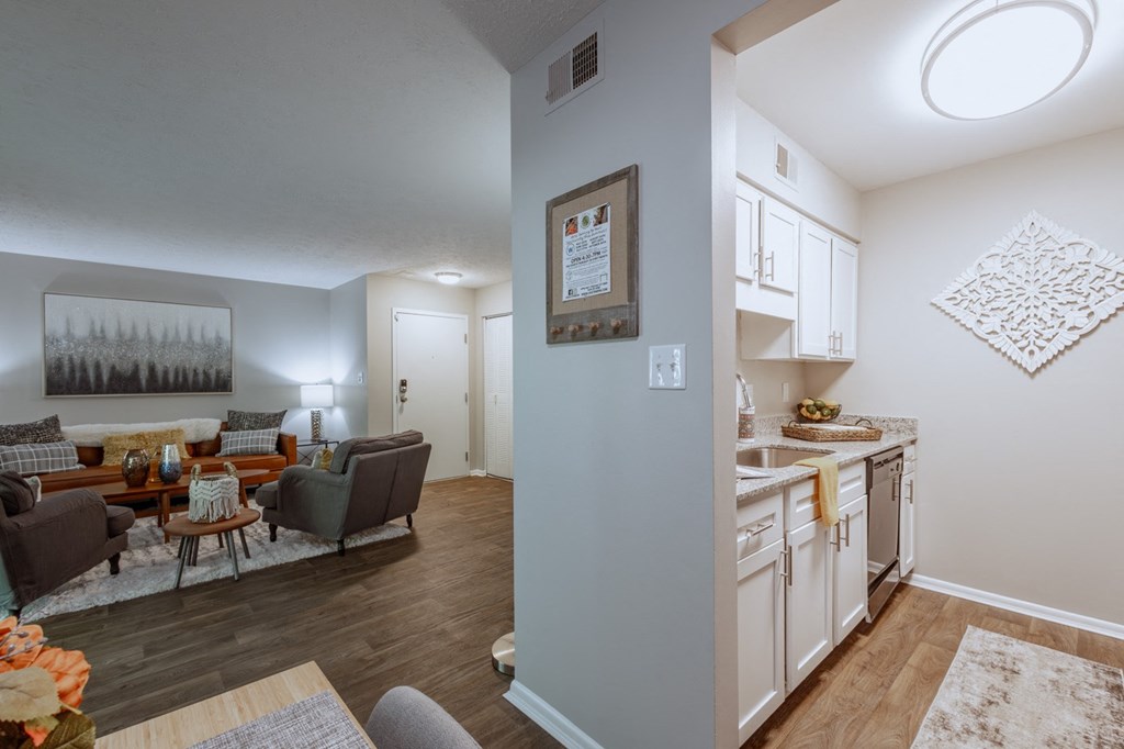 an open living room and kitchen with a dining area and a living room