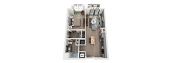 1 bedroom 1 bathroom Floor plan B at WOODBURN EXCHANGE, Cincinnati, OH