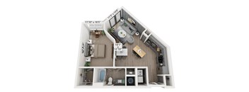 1 bedroom 1 bathroom Floor plan G at WOODBURN EXCHANGE, Cincinnati, OH