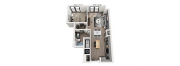 1 bedroom 1 bathroom Floor plan F at WOODBURN EXCHANGE, Cincinnati, Ohio