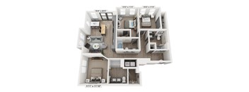 3 bedroom 2 bathroom Floor plan A at WOODBURN EXCHANGE, Cincinnati, OH