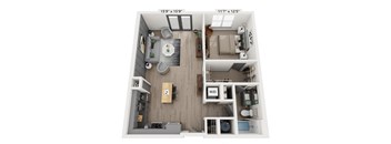 1 bedroom 1 bathroom Floor plan J at WOODBURN EXCHANGE, Ohio, 45206