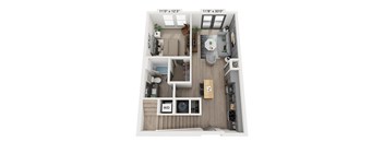 1 bedroom 1 bathroom Floor plan C at WOODBURN EXCHANGE, Cincinnati, 45206