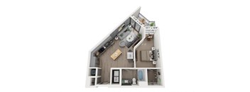 1 bedroom 1 bathroom Floor plan E at WOODBURN EXCHANGE, Cincinnati, 45206