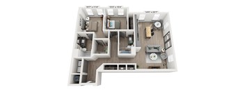 2 bedroom 2 bathroom Floor plan F at WOODBURN EXCHANGE, Cincinnati, 45206