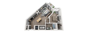 1 bedroom 1 bathroom Floor plan at WOODBURN EXCHANGE, Cincinnati, Ohio