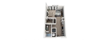 Studio 1 bathroom floor plan at WOODBURN EXCHANGE, Cincinnati, 45206