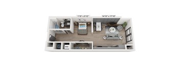 Studio 1 bathroom floor plan B at WOODBURN EXCHANGE, Cincinnati, Ohio