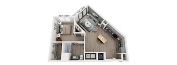 1 bedroom 1 bathroom Floor plan H at WOODBURN EXCHANGE, Cincinnati