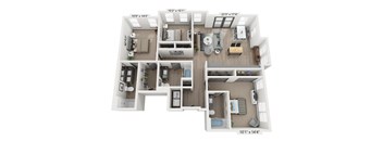 3 bedroom 2 bathroom Floor plan B at WOODBURN EXCHANGE, Cincinnati, OH, 45206