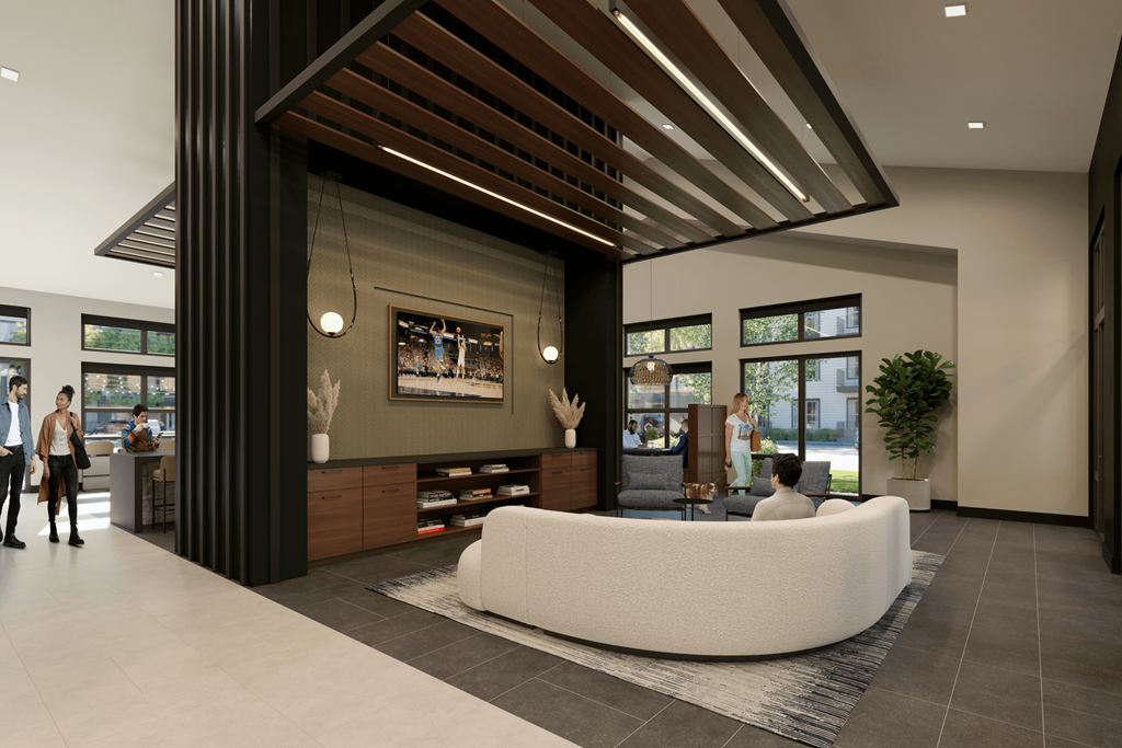 a rendering of the lobby at Plat 10 at The Ranch in Windsor, CO