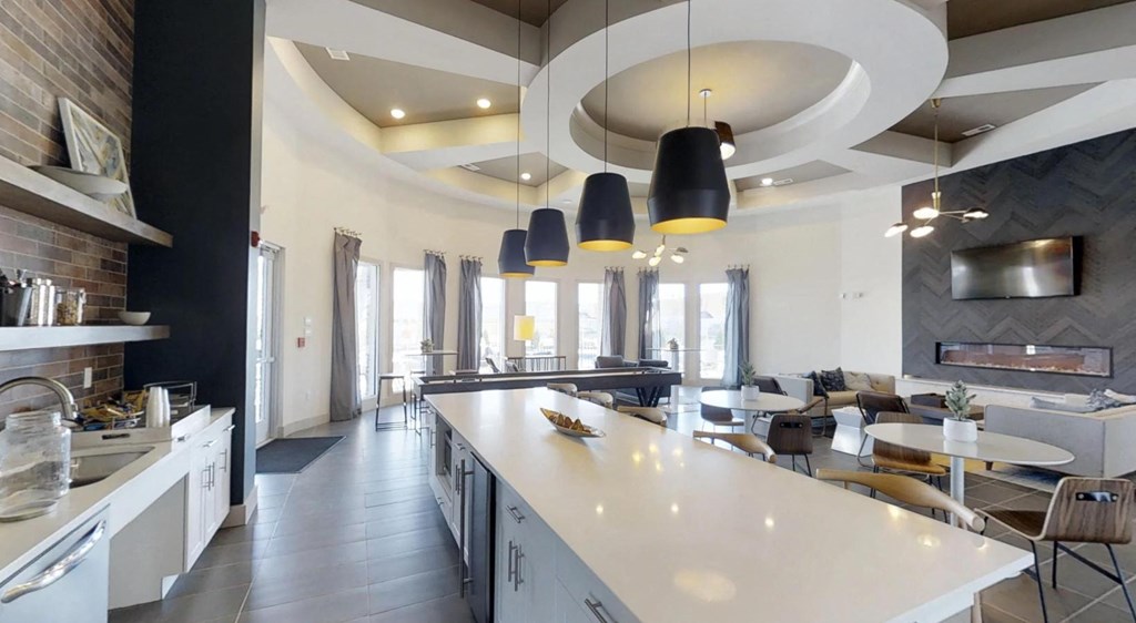 kitchen in clubhouse at Echo Park at Perry Crossing Apartments, Plainfield, 46168