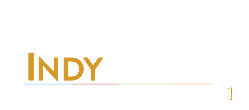 A logo with a city skyline and the words "INDIY LIVING" in front of it.