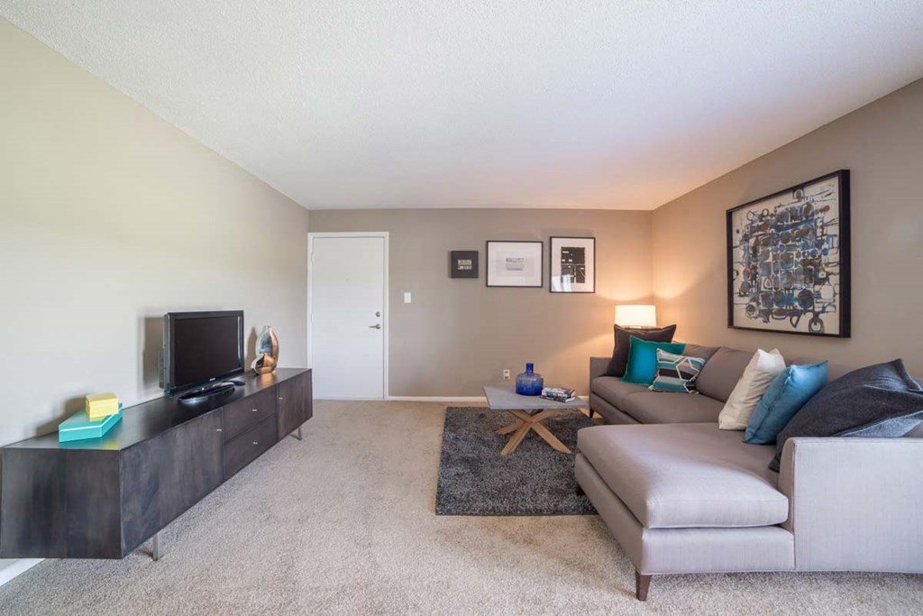 a living room with a couch and a tv