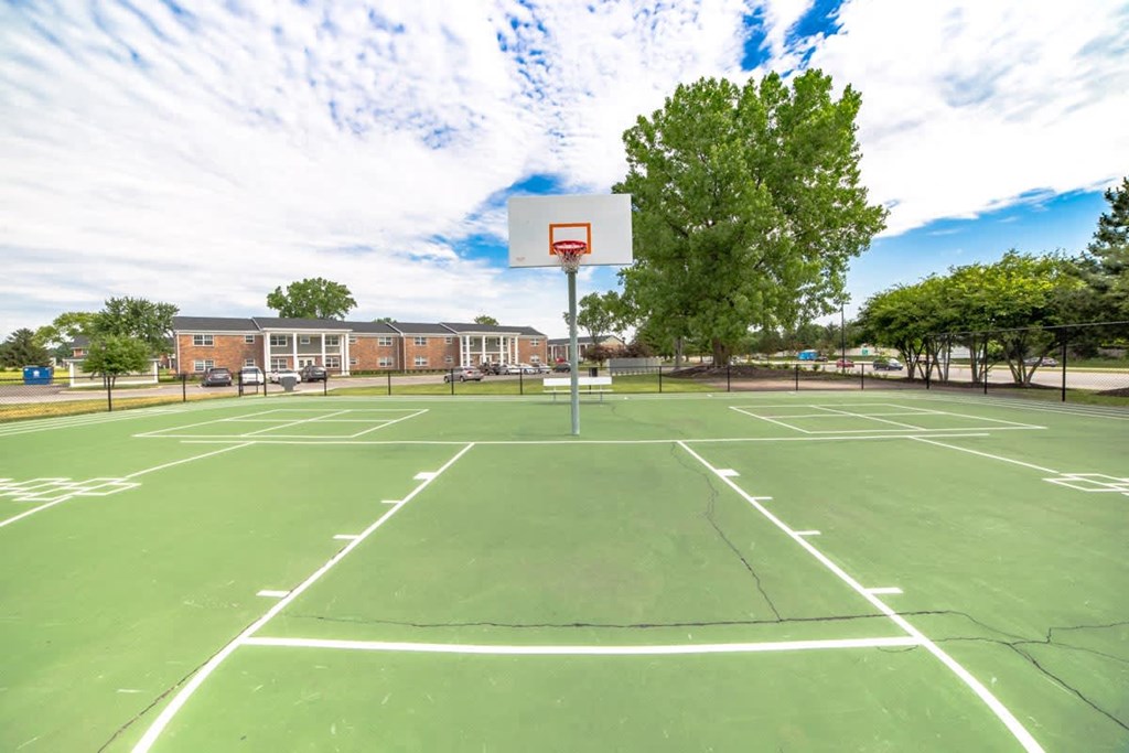 the basketball court at the apartments for rent