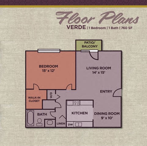 1 Bed 1 Bath Floor Plan at Gramercy, Carmel, IN, 46032
