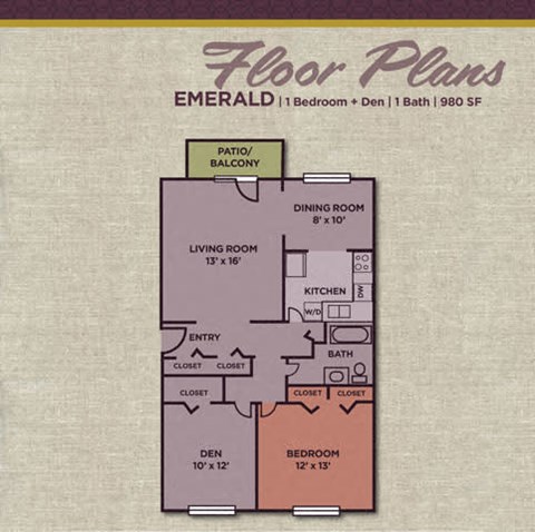1 Bedroom 1 Bath Floor Plan at Gramercy, Carmel, 46032