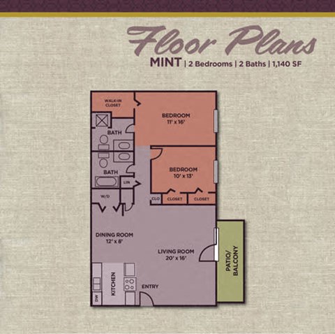 2 Bed 2 Bath Floor Plan at Gramercy, Carmel, Indiana