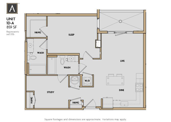 1 Bedroom 2 Bath Floor Plan Aat Aertson Midtown, Nashville, TN, 37203