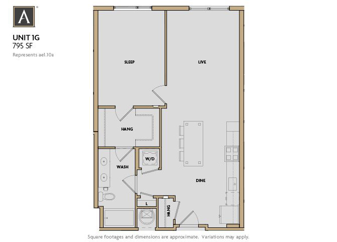 1 Bedroom T 1 Bath Floor Plan at Aertson Midtown, Tennessee
