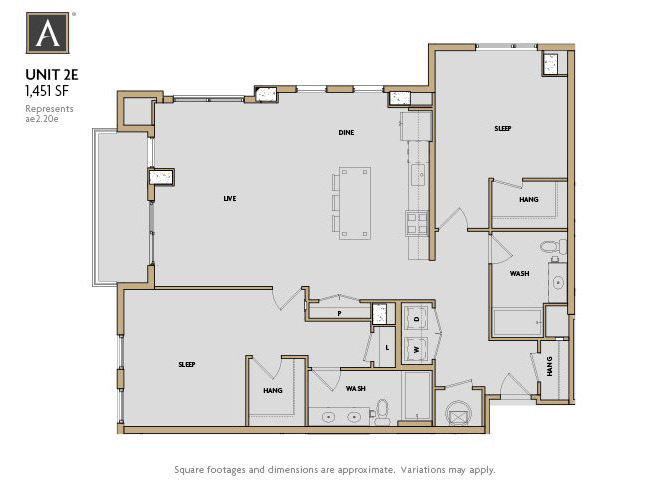 2 Bedrooms and 2 Bathrooms M Floor Plans at Aertson Midtown, Nashville, TN, 37203